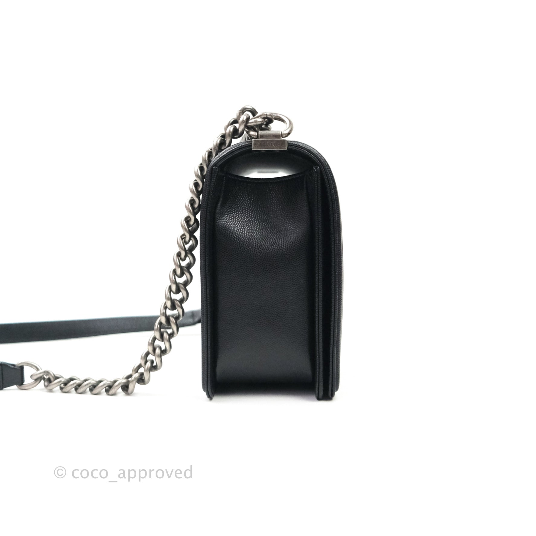 Chanel Boy New Medium Quilted Black Caviar Leather Bag with Ruthenium Hardware - Luxury Crossbody Purse for Women, Perfect for Evening Events & Daily Use