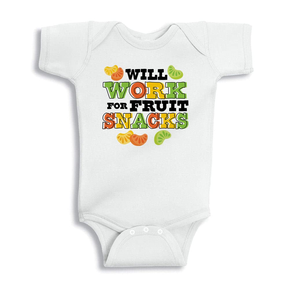 TATY Kids 'Will Work for Fruit Snacks' Baby Bodysuit - Soft Cotton Infant Onesie for Boys & Girls - Perfect for Playtime, Family Photos & Everyday Wear