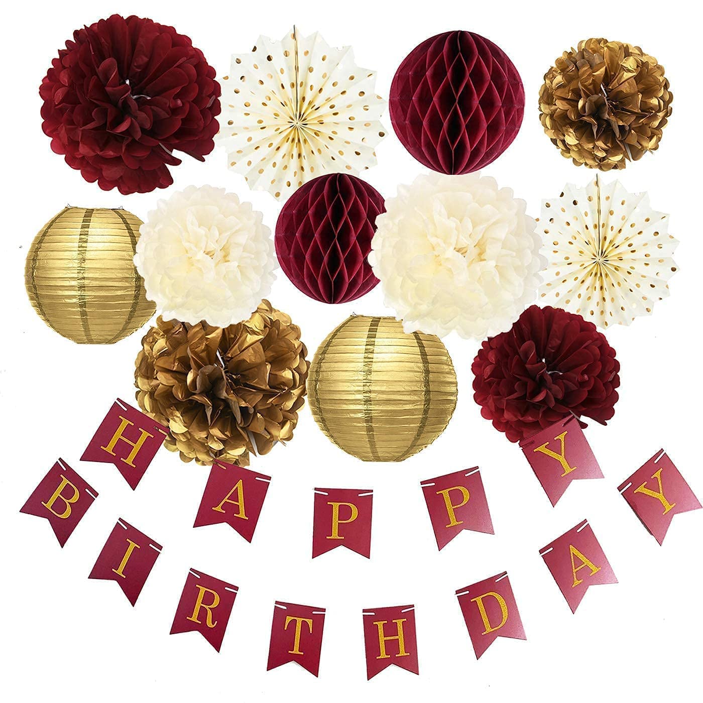 Maroon & Gold Happy Birthday Banner - Elegant Burgundy Fall Party Decorations for Women | Perfect for Birthday Celebrations, Bridal Showers & Special Events