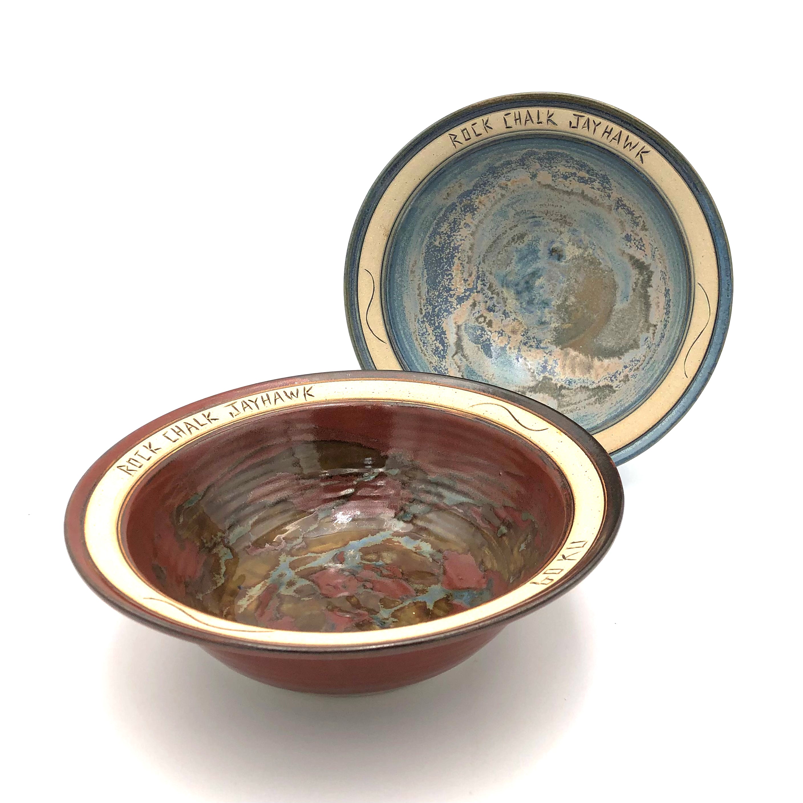 Bryan Becker Large Bowl - Rock Chalk Jayhawk (Top) / GO KU (Bottom) - Perfect for KU Fans, Game Day Snacks & Home Decor