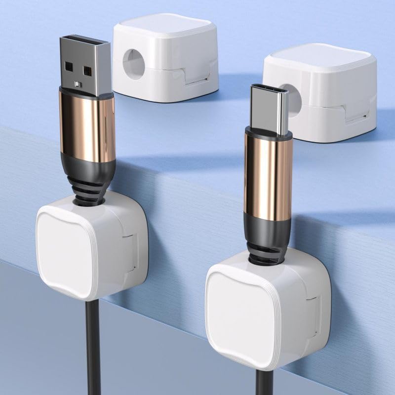 12 Pack Magnetic Cord Organizer Holder - Strong Adhesive Cable Management for iPhone Charger, Phone, Tablet Wires - Perfect for Home, Office, Car & Nightstand Organization (Black)