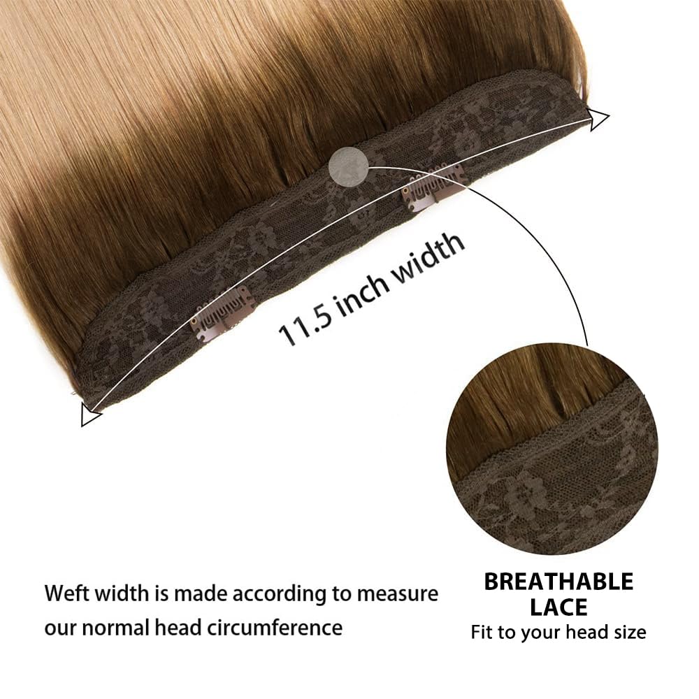 20 Inch Real Human Hair Clip-In Extensions - Balayage Chocolate Brown to Caramel Blonde Remy Hair with Invisible Wire for Natural Look | Perfect for Parties, Weddings & Daily Styling