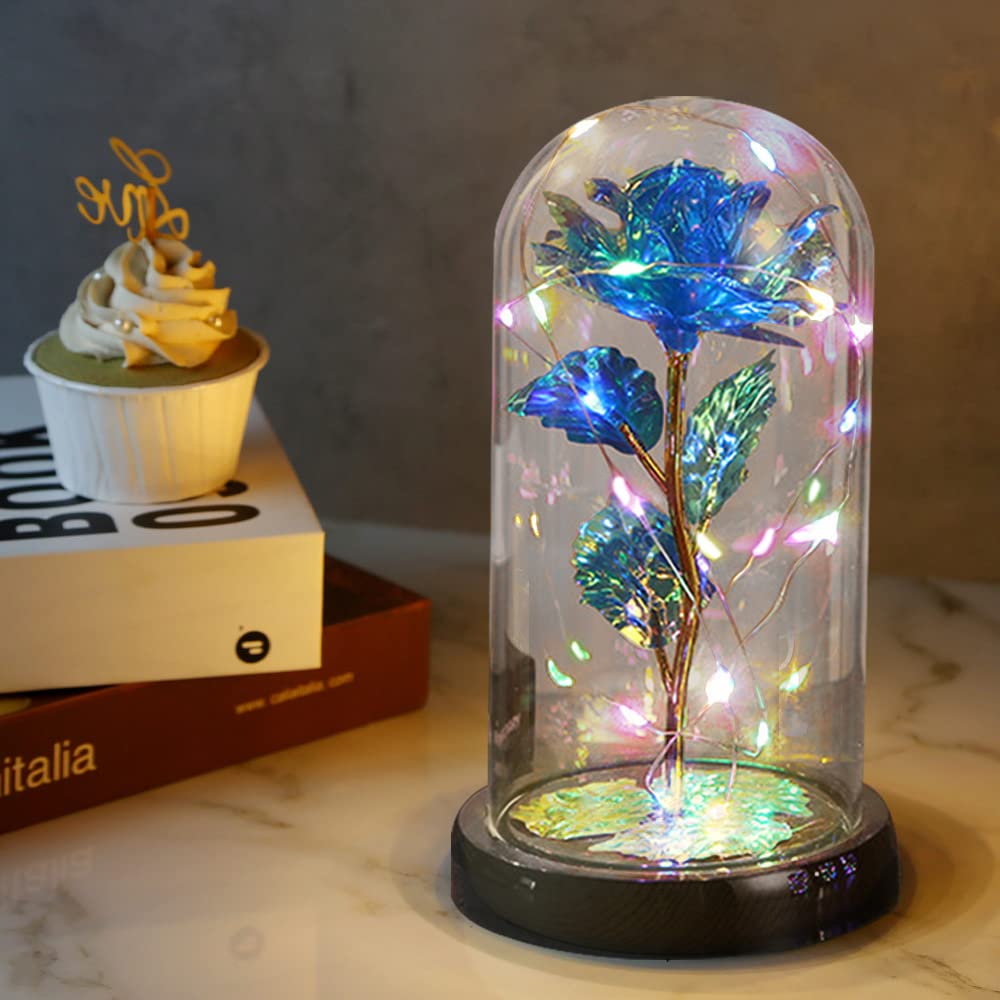 Custom Photo LED Rose in Glass Dome - Personalized Artificial Flower Gift for Women, Valentine's Day, Mother's Day, Birthday & Anniversary - Romantic Home Decor & Special Occasion Present