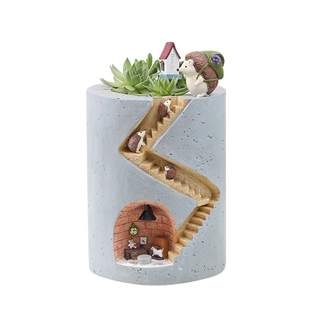Segreto Creative Hedgehog Resin Planter Pot - Cute Succulent, Flower & Cactus Vase - Indoor Home Decor for Gardening & Tabletop Display