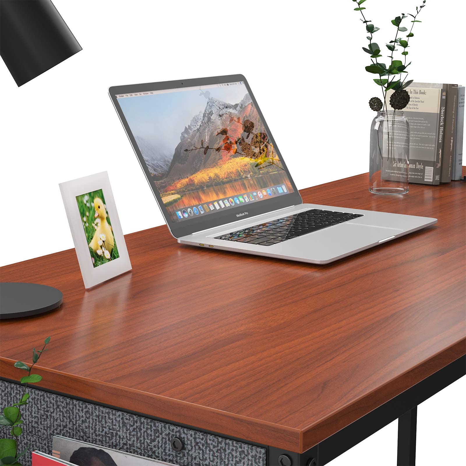 HomVent 47 Inch Modern Computer Desk - Home Office Writing Study Table with Storage Bag, Waterproof & Durable Teak Finish - Perfect for Small Spaces, Remote Work & Online Learning