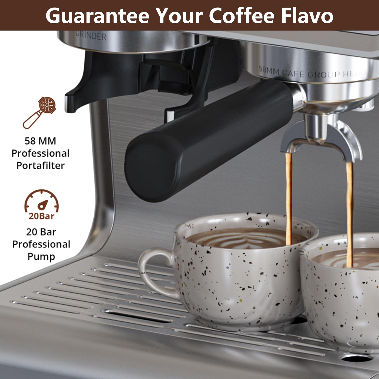 Premium 20 Bar Espresso Machine with Milk Frother & Built-in Coffee Grinder - Professional Home Coffee Maker for Espresso, Cappuccino, Latte - Single & Double Cup Options - 2.8L Removable Water Tank - Perfect for Home Baristas & Coffee Lovers (Ideal for Breakfast, Office Use & Entertaining Guests)