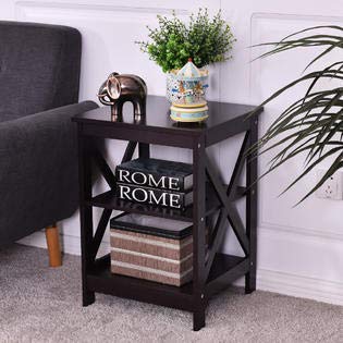 3 Tier Nightstand End Table with Storage - Modern Espresso Wood Bedside Table for Living Room, Bedroom - Perfect for Organizing Books, Lamps & Decor