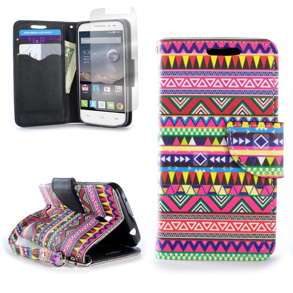 CoverON® Alcatel One Touch Pop Astro Wallet Case - Flip Credit Card Holder with Tribal Aztec Design | Includes Screen Protector & Wrist Strap | Perfect for Hands-Free Shopping & On-the-Go Protection