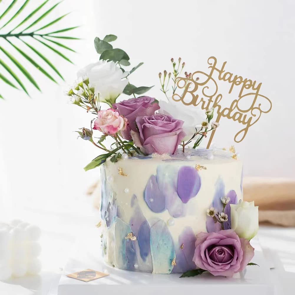 Gold Happy Birthday Cake Topper Set - 7 Piece Acrylic Cake Decorations for Cupcakes & Wedding Cakes - Elegant Party Dessert Toppers for Birthdays, Anniversaries & Special Celebrations