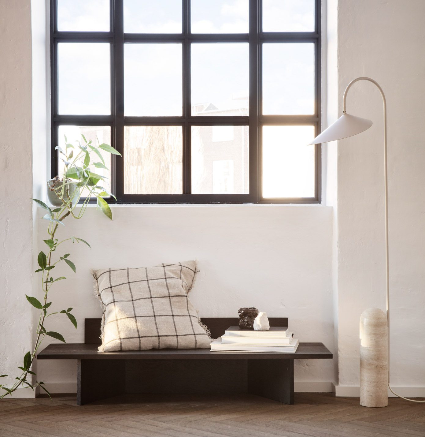 FERM LIVING Arum Floor Lamp - Modern Cashmere Fabric Shade, Adjustable Height for Living Room, Bedroom, or Office Lighting