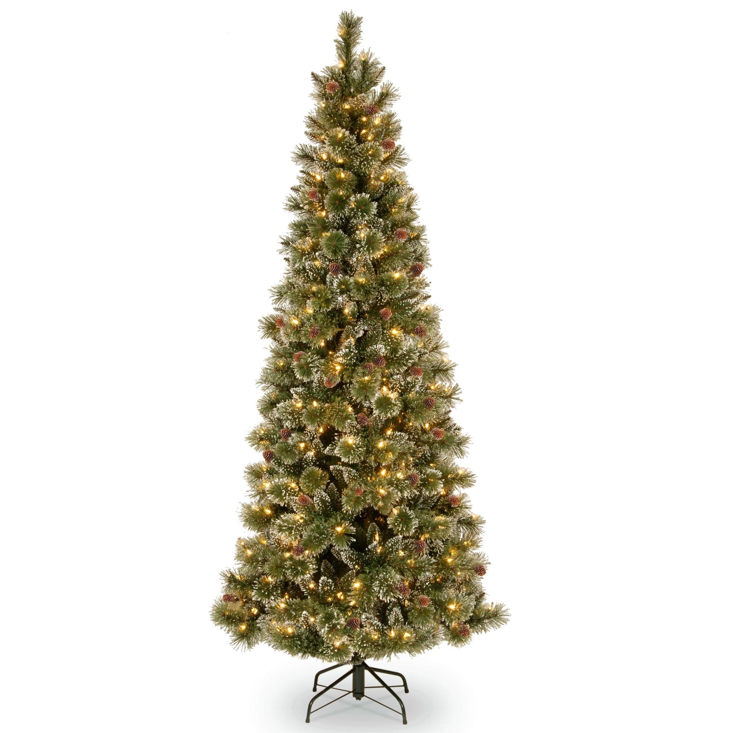 7 Ft. Pre-Lit Glittering Pine Pencil Slim Christmas Tree with Clear LED Lights - Perfect for Small Spaces, Apartments & Holiday Decorations