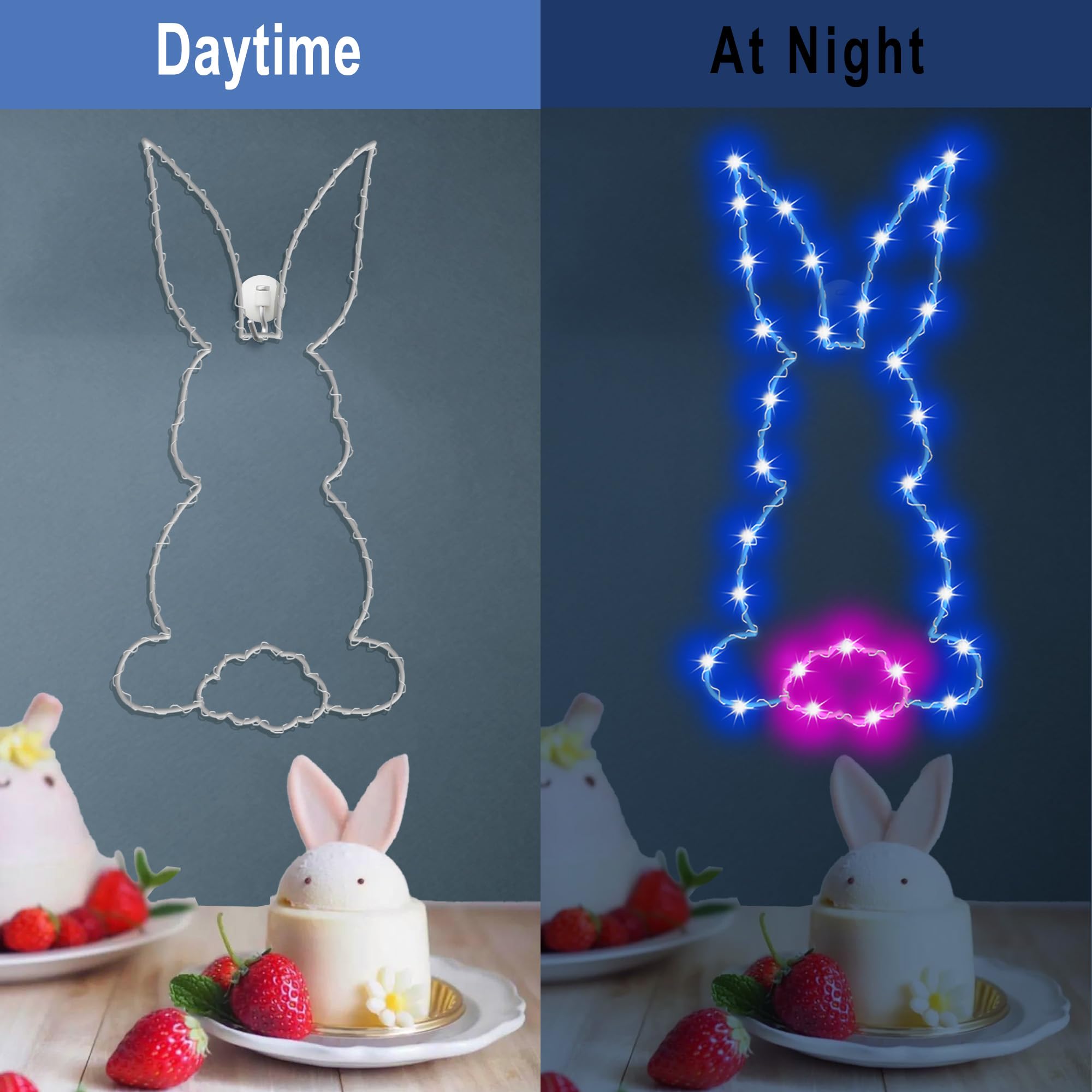 Easter Decorations Lights 3 Pack - Waterproof Indoor/Outdoor Easter Bunny Egg Window Lights with Timer & Remote Control, 8 Lighting Modes (Blue/Pink) - Perfect for Home, Garden, Party and Holiday Decorations