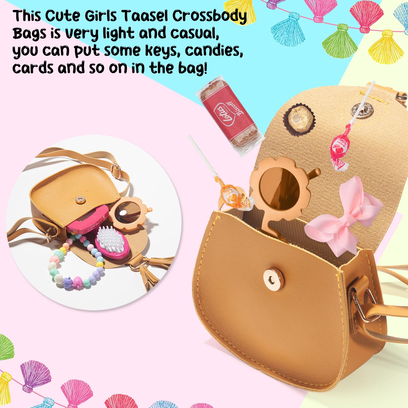 **Girls Crossbody Purse for Kids Age 2-14 | Adjustable Shoulder Bag with Tassel | Cute Toddler Handbag for School, Travel & Playdates**