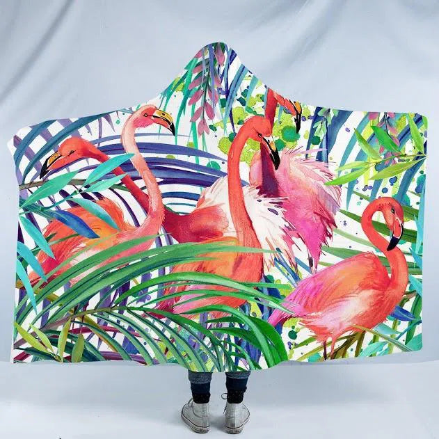 Flamingo Passion Cozy Hooded Blanket - Soft Fleece Wearable Blanket with Pockets for Women & Men - Perfect for Lounging, Netflix Nights & Outdoor Camping