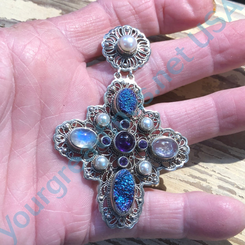 925 Sterling Silver Multi-Gemstone Holy Cross Pendant Necklace - Perfect for Religious Gifts, Baptism, First Communion & Everyday Faith Jewelry