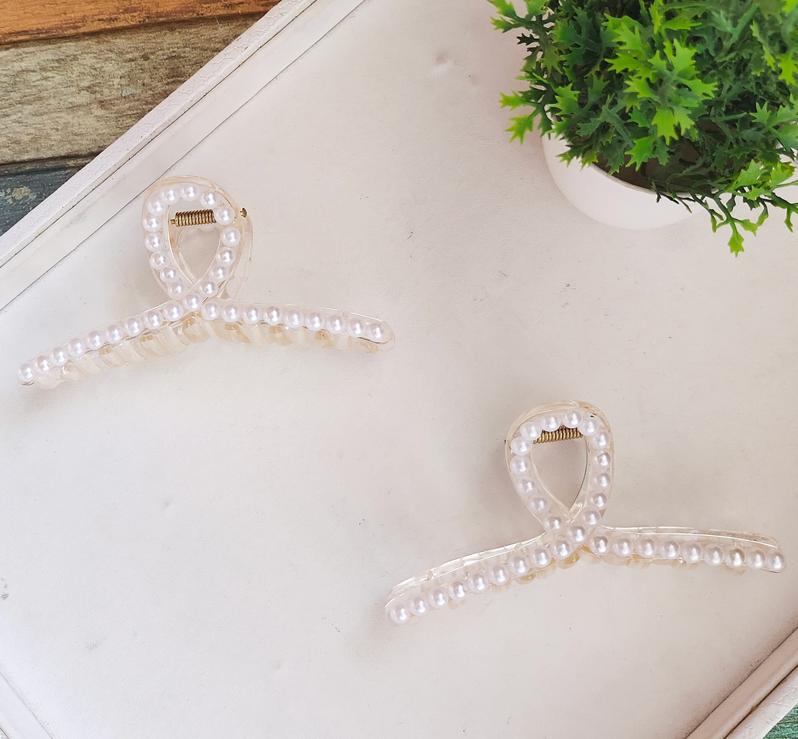 RedChimes Small Pearl Hair Claw Clips Set - 2 Pack Strong Hold Hair Jaw Clips, Non-Slip Barrettes for Women & Girls | Perfect for Updos, Ponytails & Everyday Styling - Elegant Birthday Gift Hair Accessories