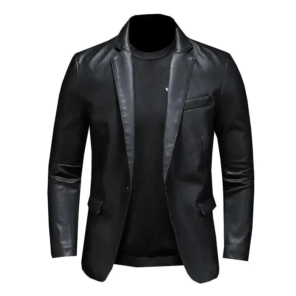 Stylish Black PU Leather Blazer for Men - Slim Fit Fashion Jacket for Business, Party & Formal Occasions