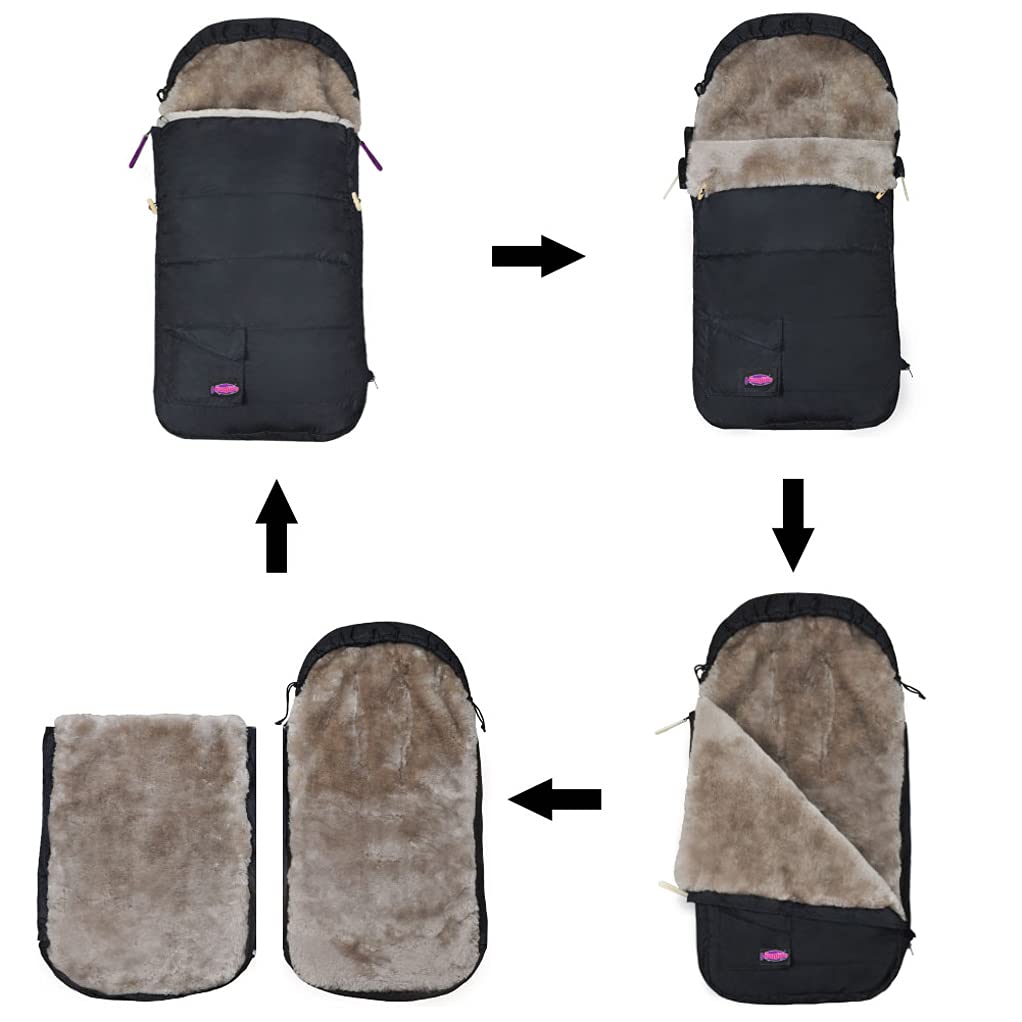 Premium 3-in-1 Stroller Blanket with Sheepskin Footmuff & Lambskin Handmuff - 100% Australian Wool, Ultra Warm & Anti-Freeze - Perfect for Baby Strollers, Car Seats & Winter Outings