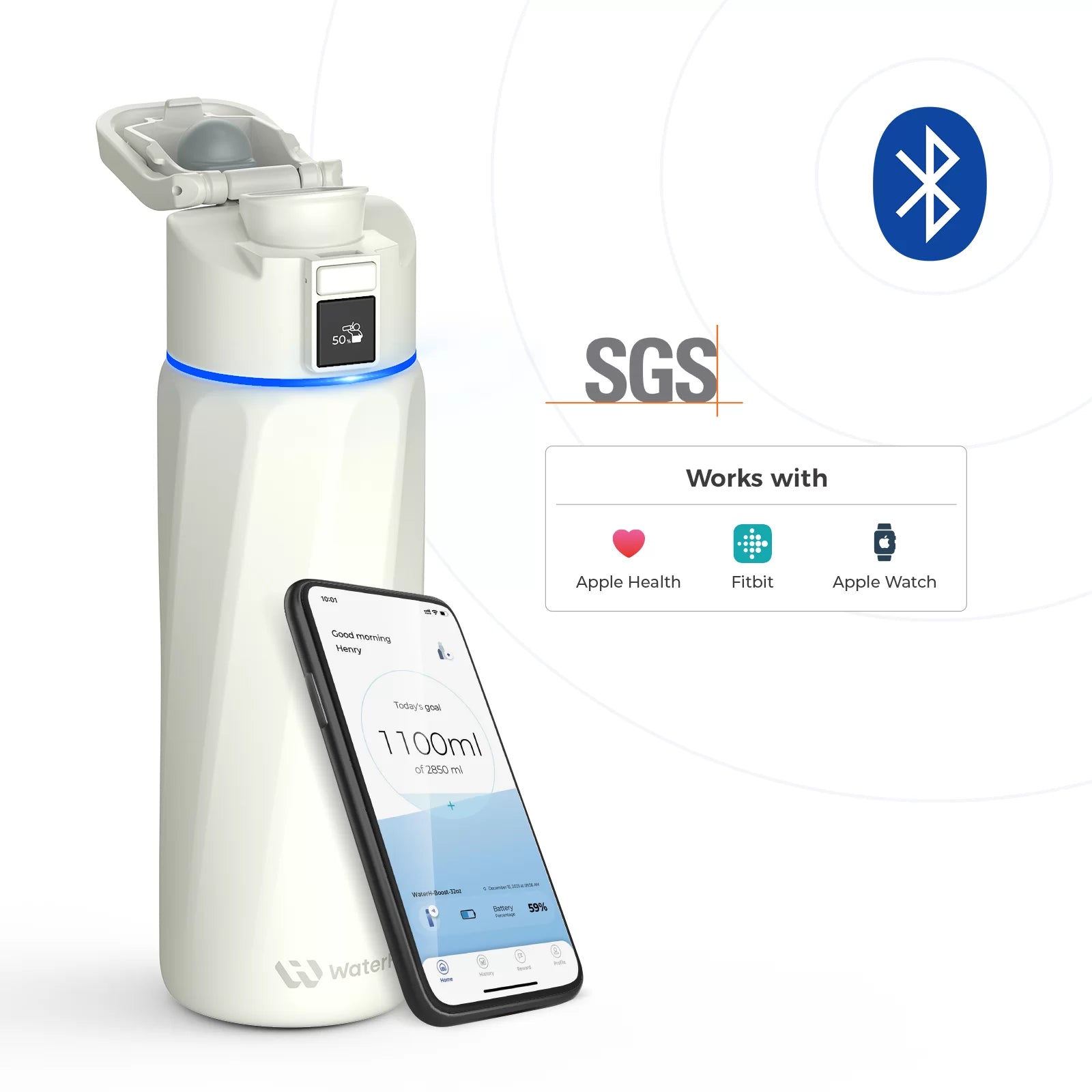 WaterH Smart Water Bottle 24oz with Hydration Tracking & App Sync - Leak Proof, BPA Free Stainless Steel Bottle for Gym, Hiking & Daily Hydration | Official Store