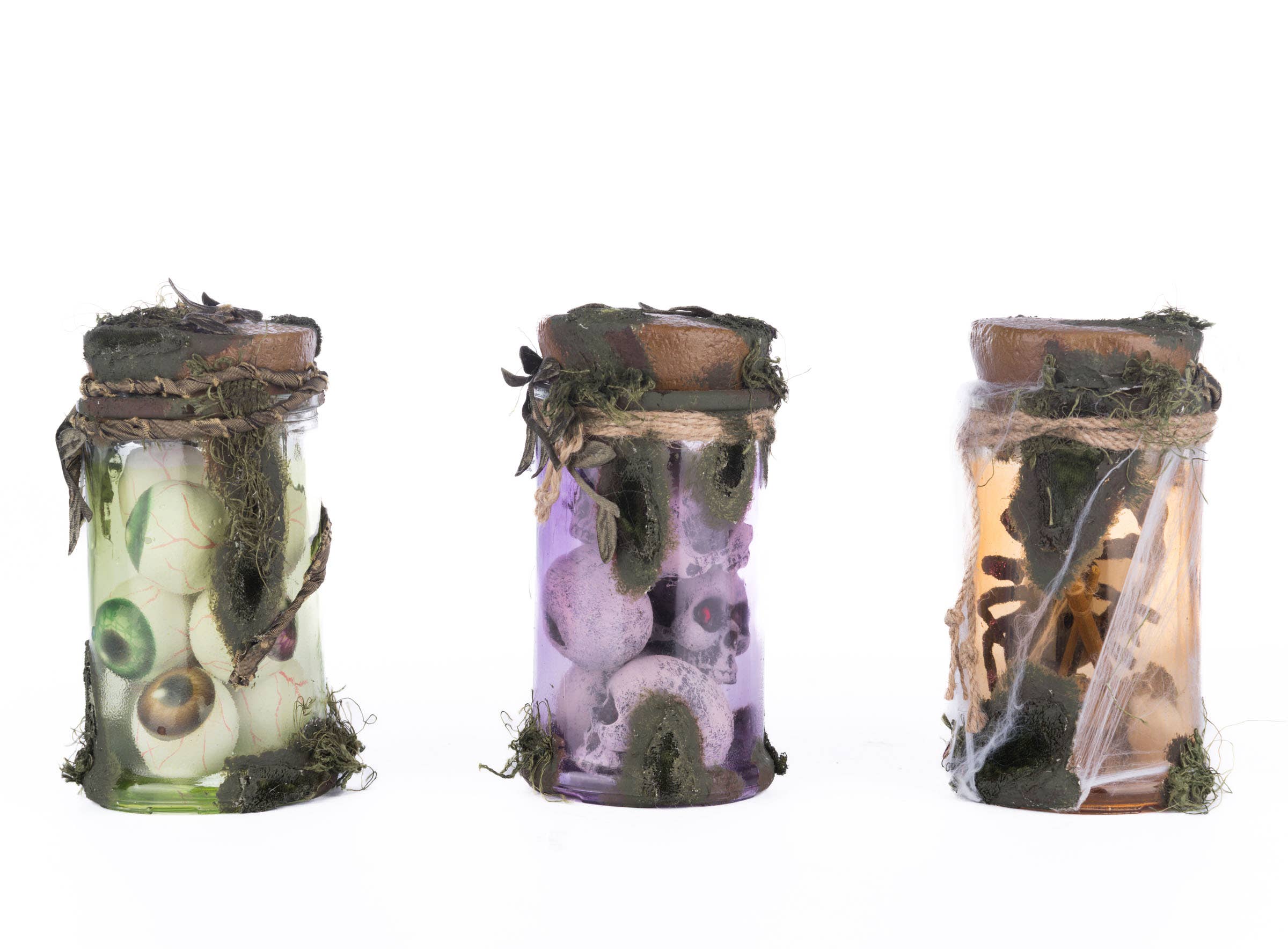 Broomstick Acres Potion Jars Set of 3 - Witchcraft Supplies, Halloween Decor, DIY Potion Bottles for Spooky Party & Home Decor