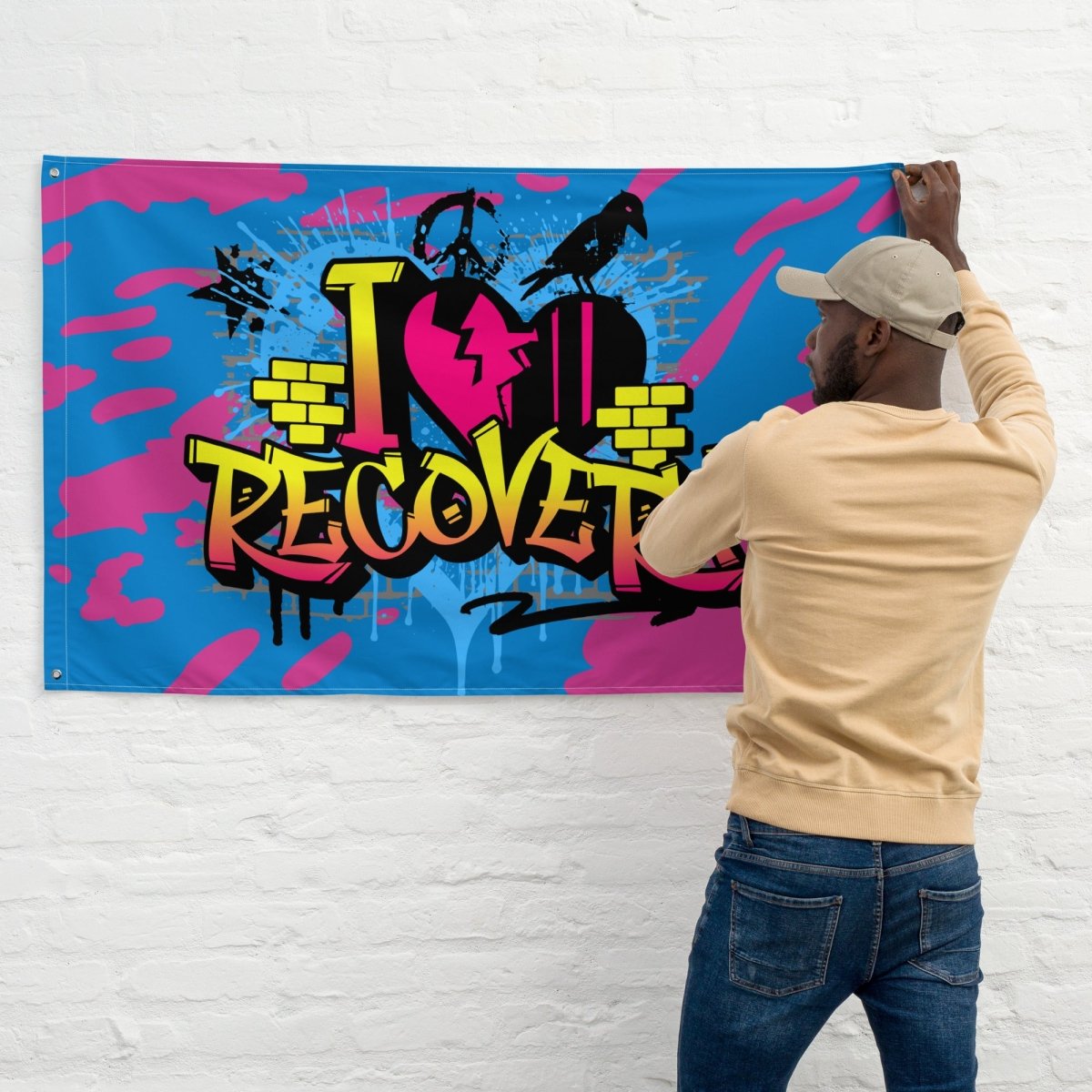 Heart of Recovery Graffiti Flag - Urban Street Art Decor for Home, Office & Events - Perfect for Wall Hanging, Photography Backdrop & Party Decorations