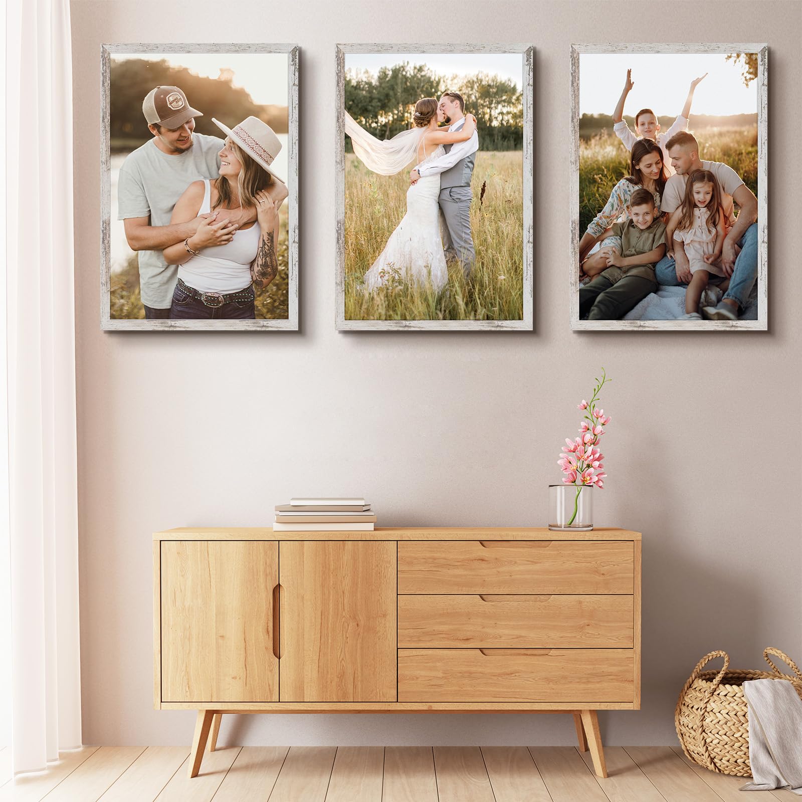 Golden State Art 20x30 Picture Frame - 2 Pack Wood Grain Rustic Style Wall Photo Frame with Wide Molding & Back Hangers - Perfect for Baby Pictures, Wedding Photos, Family Portraits & Home Decor - White