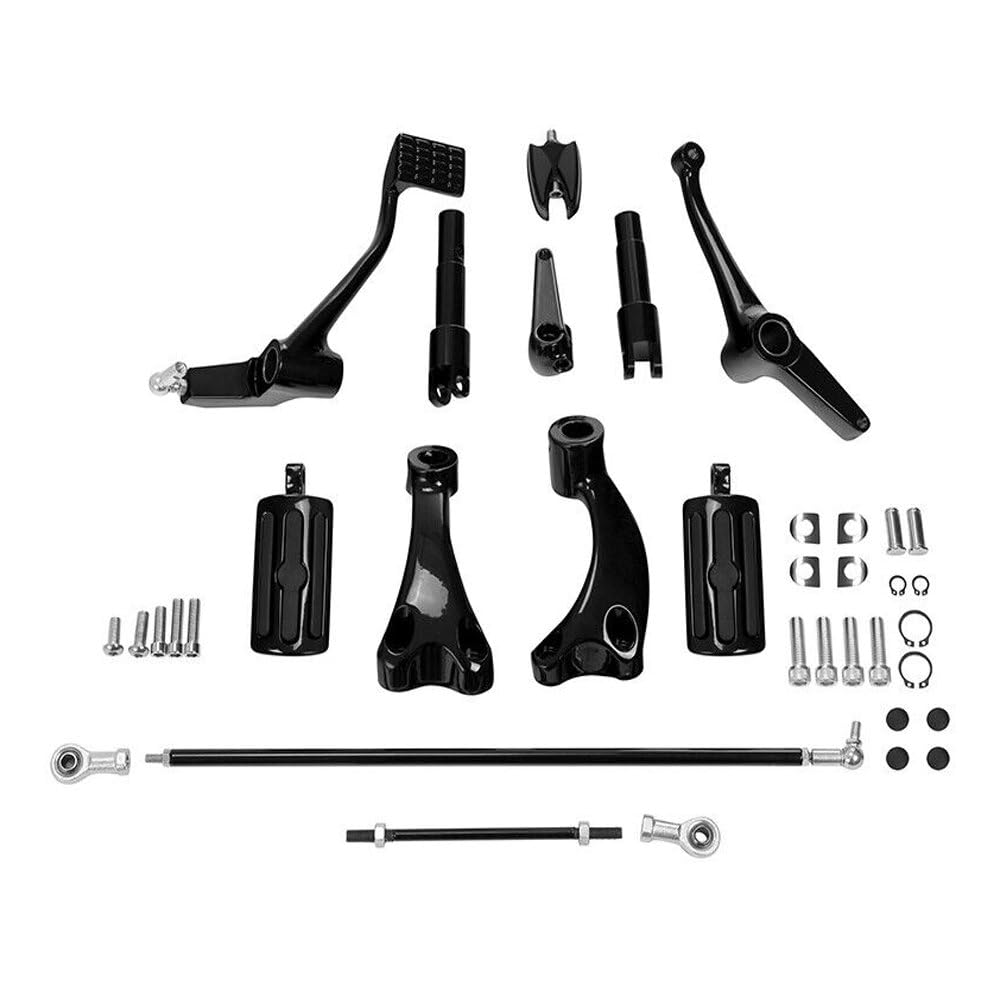 Black Forward Control Pegs Levers Linkages for Harley-Davidson Motorcycles - Compatible with Touring, Softail & Dyna Models - Perfect for Custom Bike Builds & Long-Distance Riding