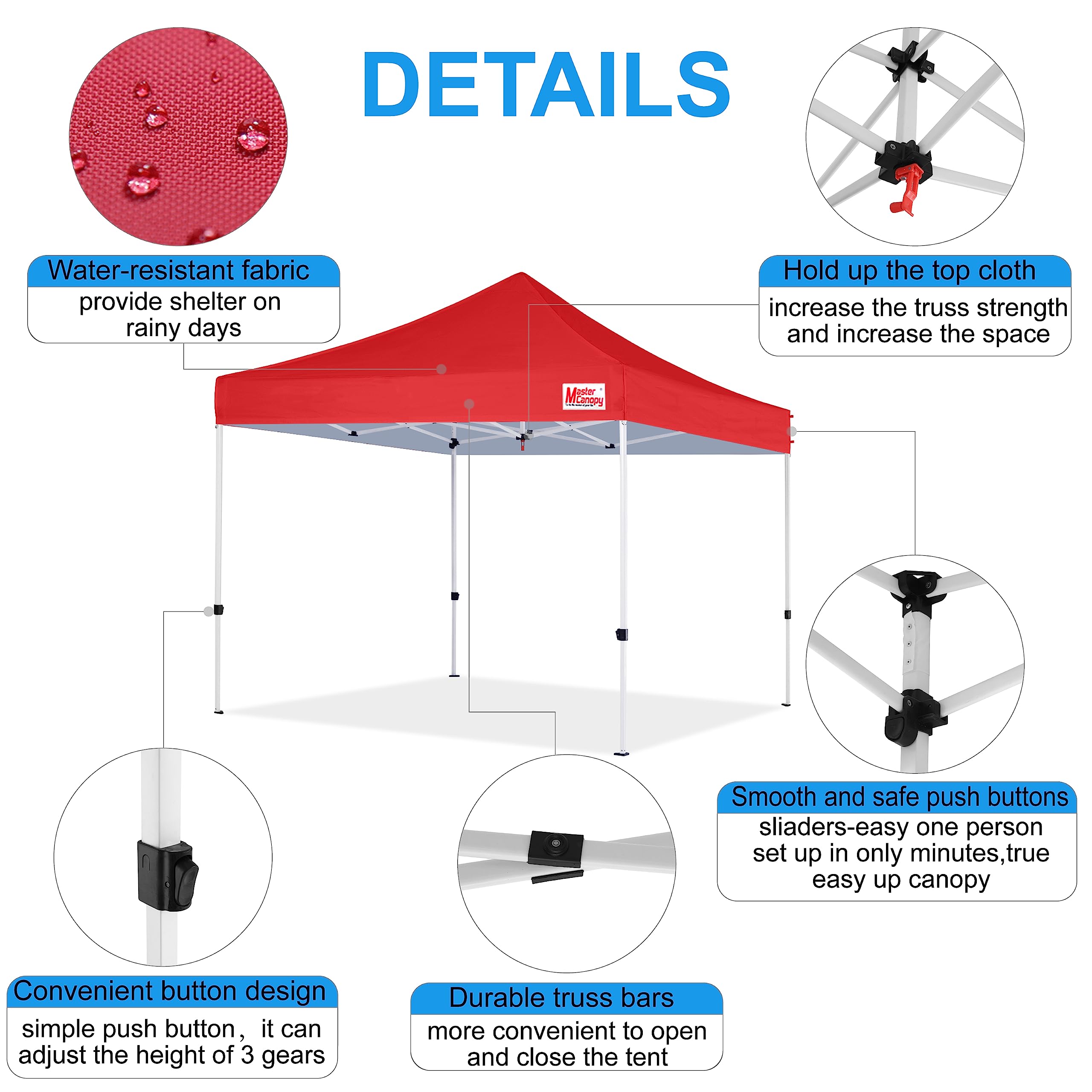 MASTERCANOPY 10x10 Pop Up Canopy Tent - Commercial Grade Instant Shelter with UV Protection (Red) - Perfect for Outdoor Events, Farmers Markets, Beach Parties & Camping