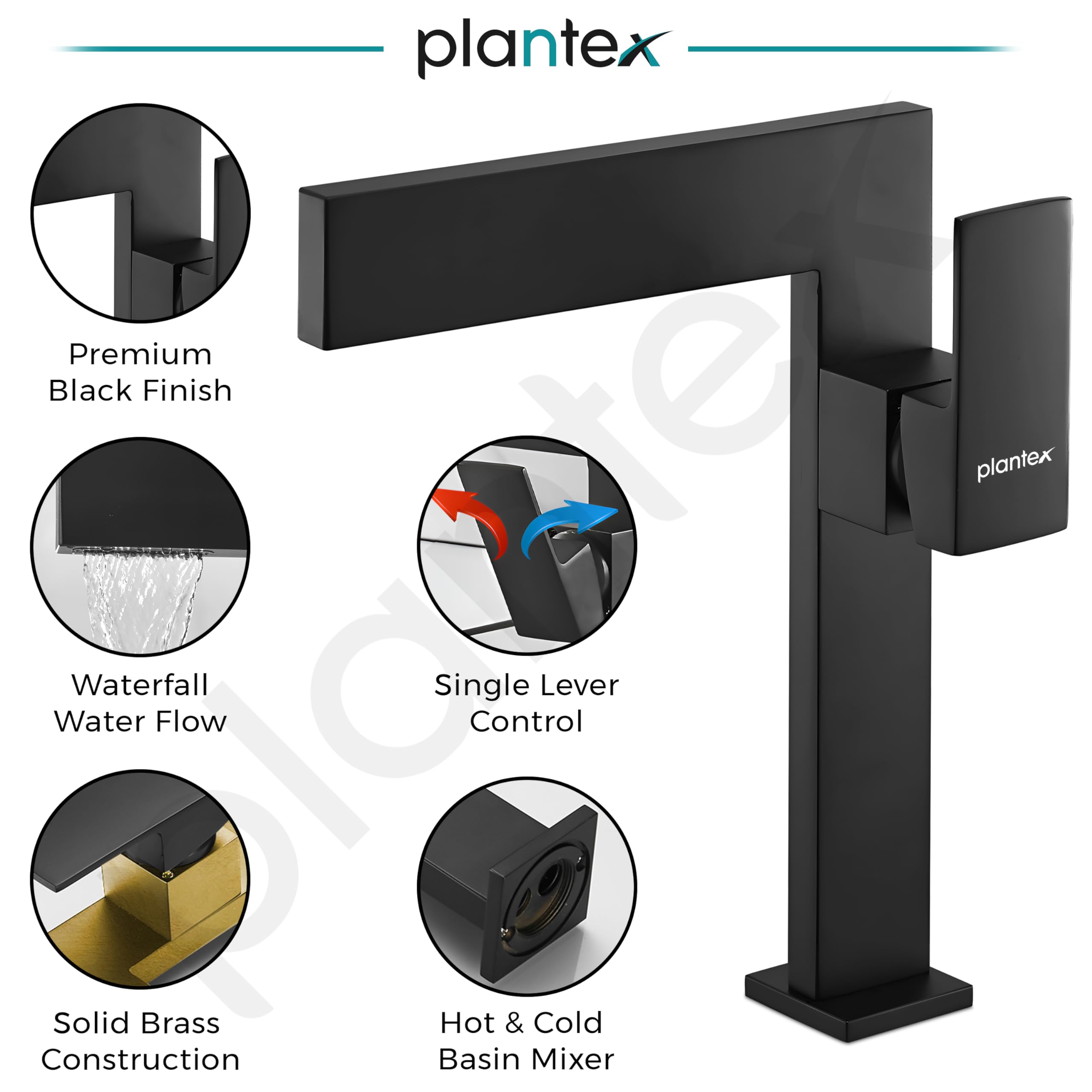 Plantex Pure Brass Single Lever Basin Mixer Tap - Hot & Cold Water Pillar Tap for Wash Basin - Matte Black Finish (7877-Black) - Perfect for Bathroom Sink & Vanity Installation