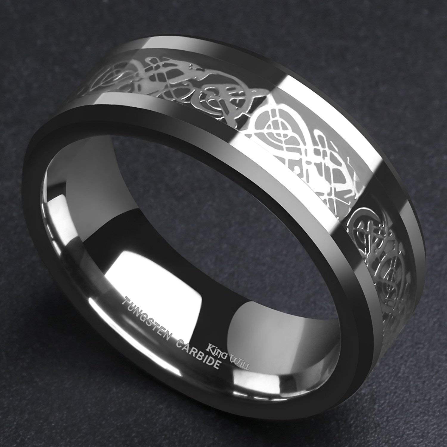 Yellow Chimes 2-Piece Titanium Steel Rings for Men - Dragon & Celtic Inlay Polish Finish, Black & Blue Rings for Men & Boys | Wedding, Gift, Fashion Jewelry