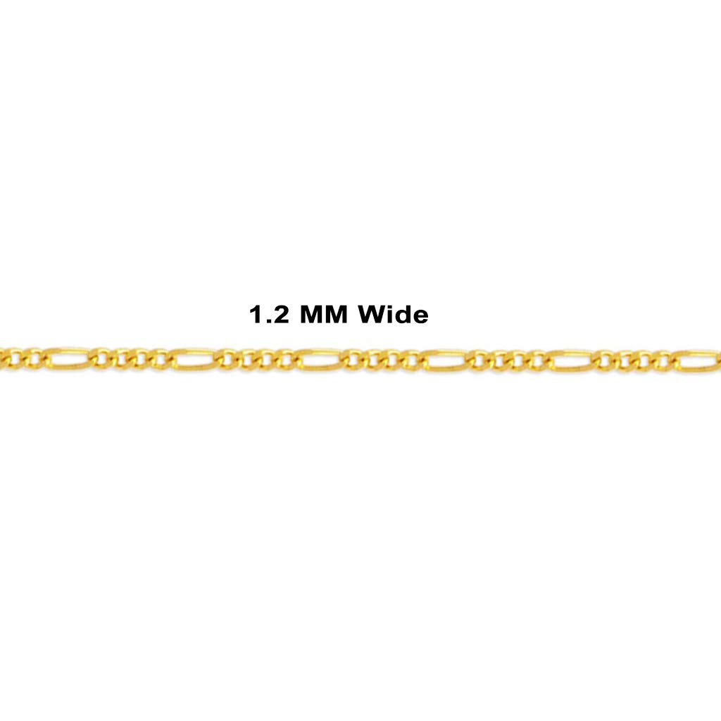 14K Gold Figaro Chain Necklace for Women & Men - Italian Concave Link Design, 1.2mm to 9.6mm Width, 14-26 Inch Length - Durable Shiny Jewelry Gift for Birthday, Anniversary & Special Occasions