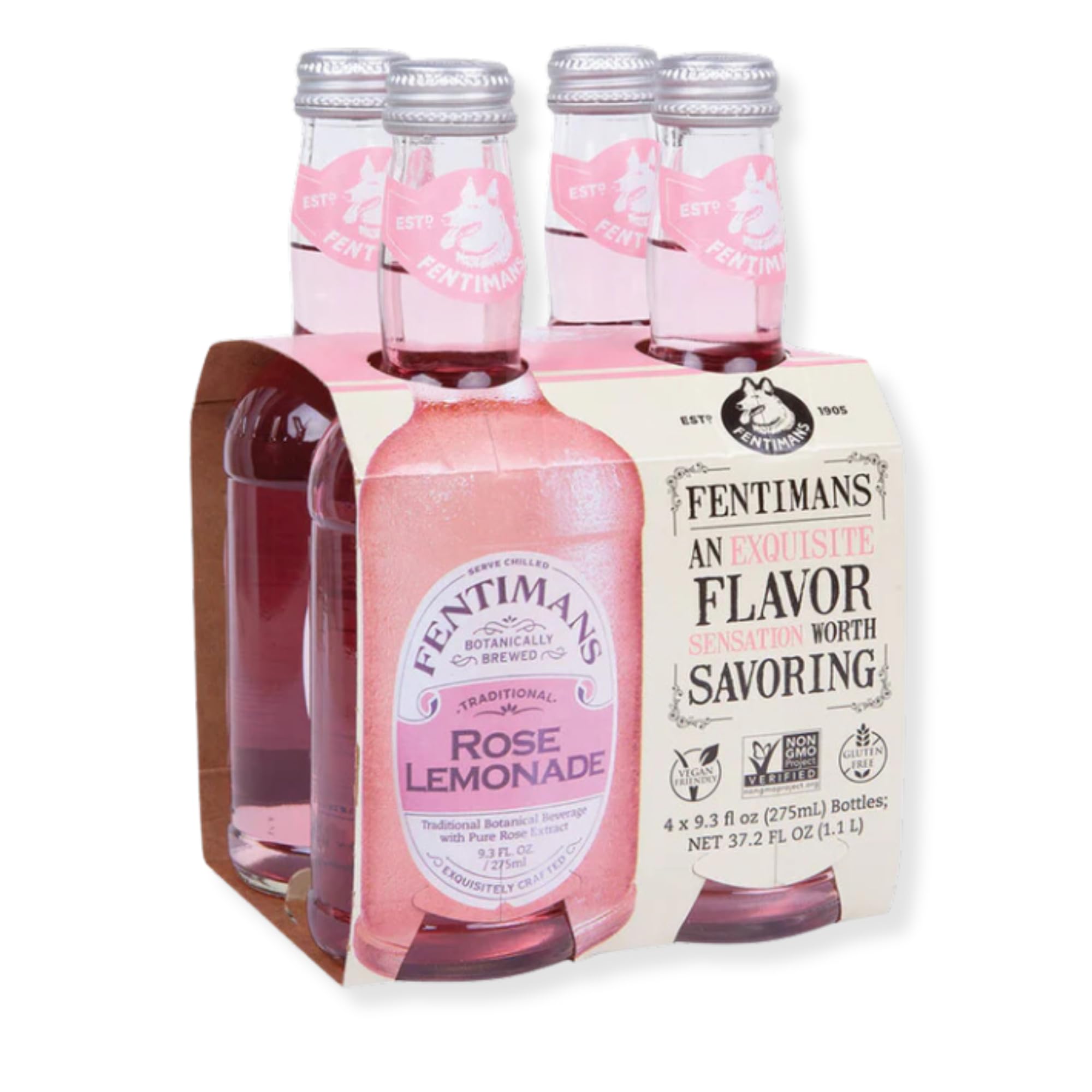 Fentimans Sparkling Rose Lemonade - Natural Pink Lemonade with Pure Rose Extract, Craft Soda, Botanically Brewed | Perfect for Cocktails, Mocktails & Summer Refreshments | 9.3 Fl Oz (Pack of 4)