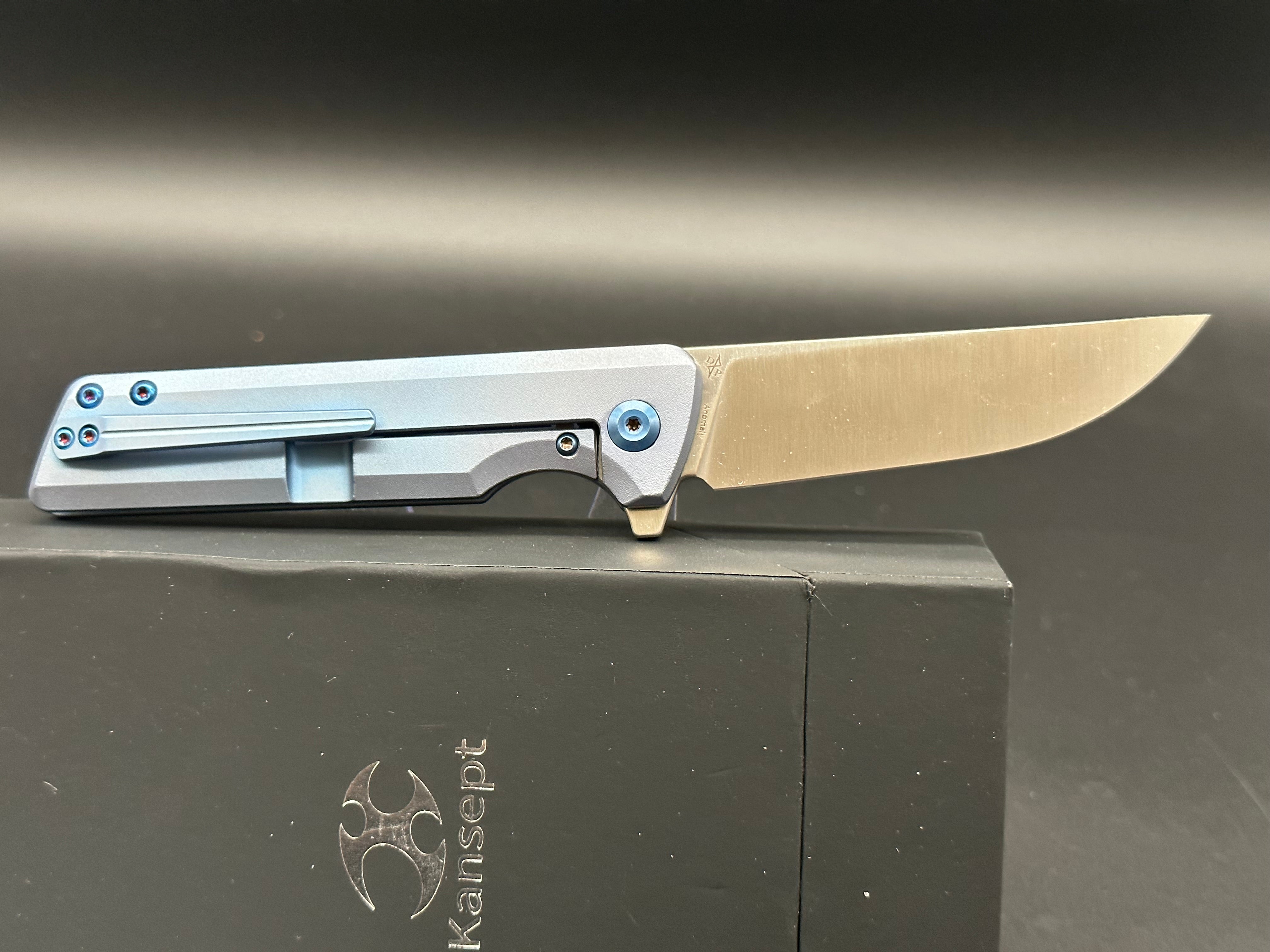 KANSEPT ANOMALY Folding Pocket Knife - Blue Orange Peel Titanium Handle, S35VN Steel Blade - EDC, Camping, Outdoor Survival Gear