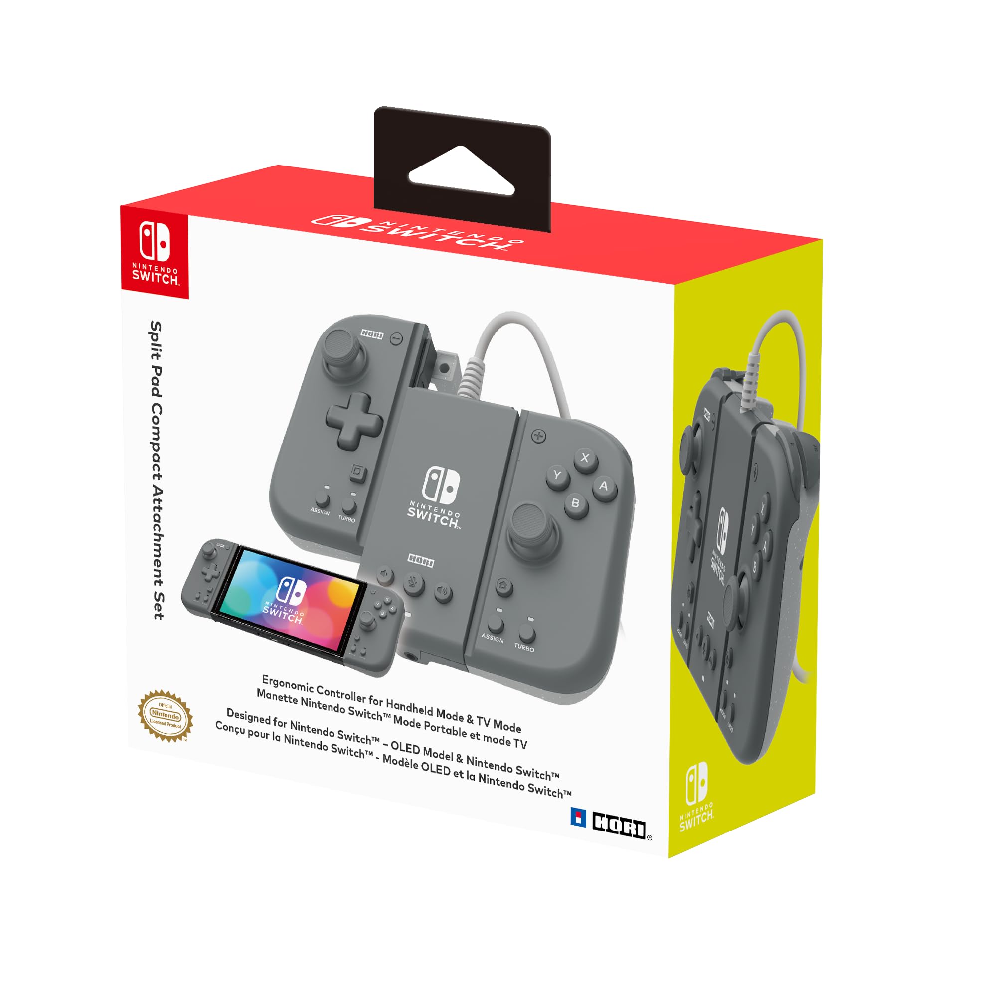 Official Nintendo Licensed HORI Controller Adapter Set with Compact Split Pad (Gray) for Nintendo Switch - Perfect for TV Mode Gaming & On-the-Go Play