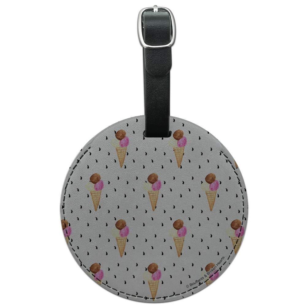 Round Leather Luggage ID Tag for Suitcases & Carry-Ons - Personalized Ice Cream Waffle Cone Design | Perfect for Travel Identification & Bag Decor