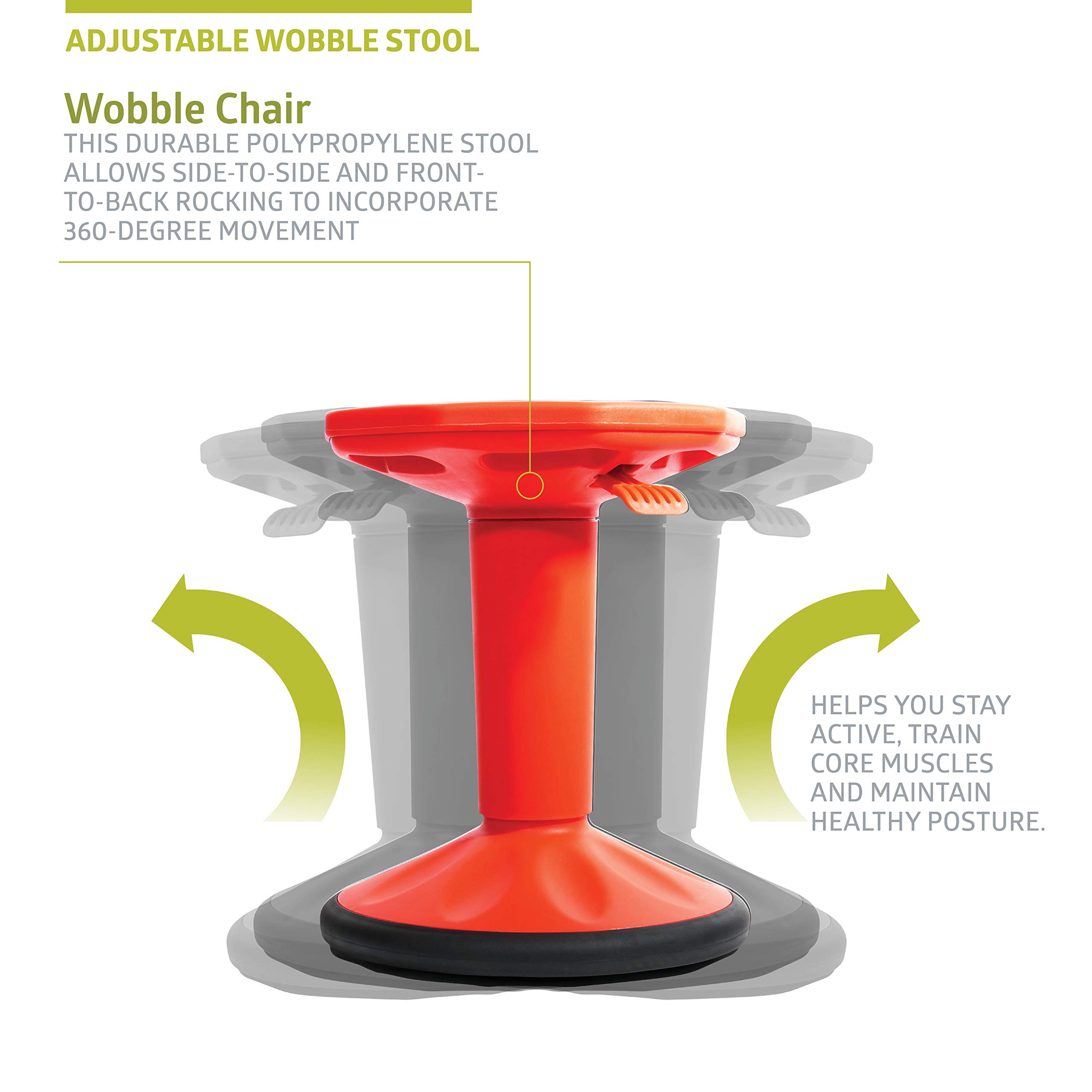 Pearington SitFree Height Adjustable Wobble Stool - Active Flexible Seating Chair for Kids & Adults - Ergonomic Office & School Chair - Red - Perfect for Home Office, Classroom & ADHD Focus