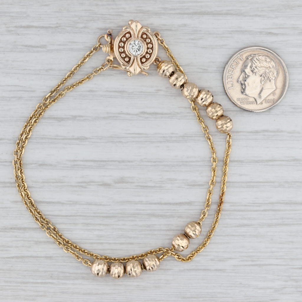 0.27ctw Diamond Slide Charm Bracelet Bead Slides - 14k Yellow Gold Starter Bracelet for Women - Perfect for Everyday Wear, Gifts & Special Occasions