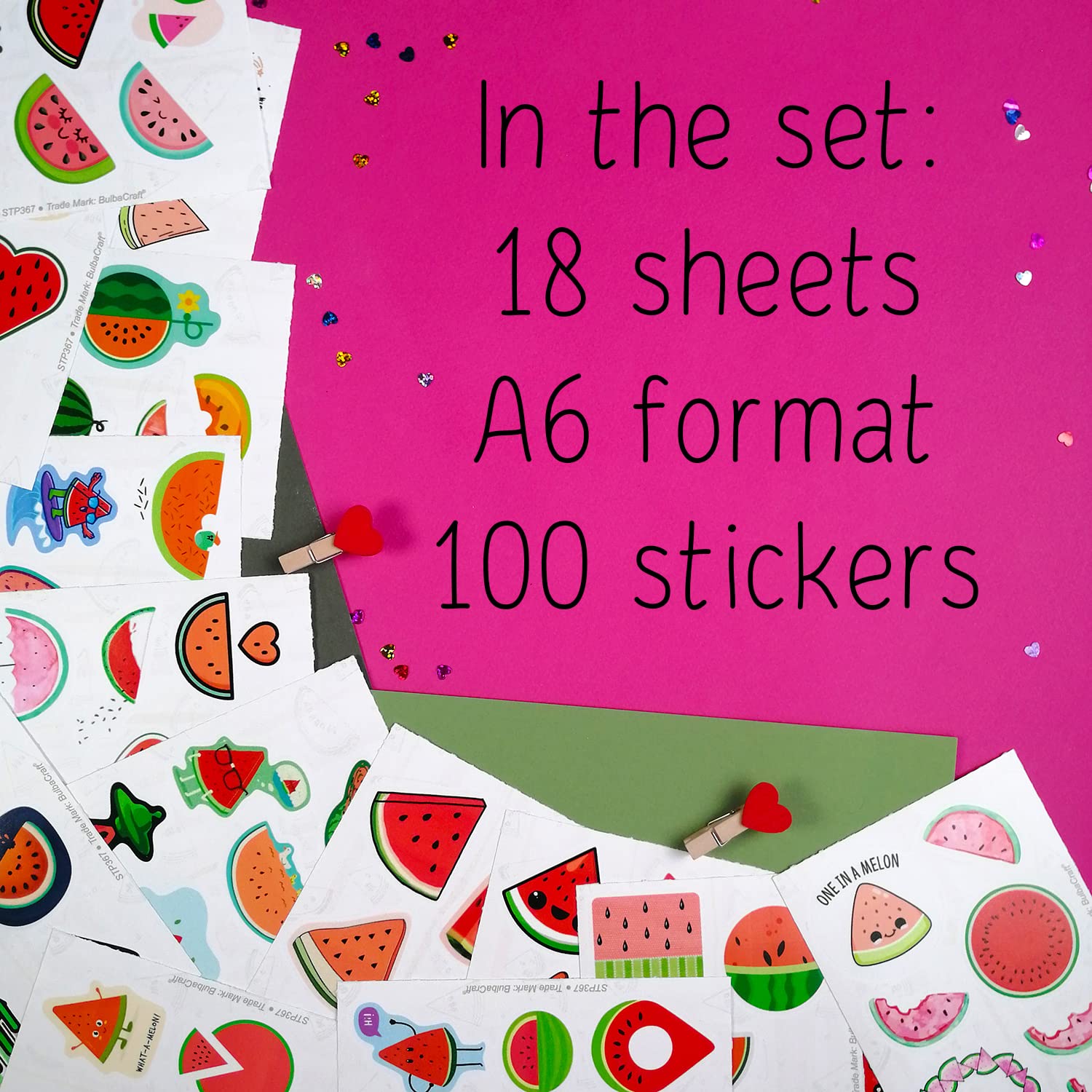 BulbaCraft 100Pcs Watermelon Stickers - Cute Melon Vinyl Decals for Scrapbooking, DIY Crafts, Laptop & Water Bottle Decoration - Perfect for Party Favors, Goodie Bags, Gifts & Summer Themed Decorations