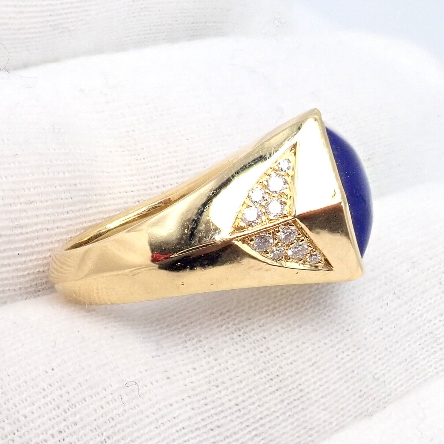 Authentic Julius Cohen 18k Yellow Gold Diamond & Lapis Lazuli Ring for Women - Luxury Statement Jewelry for Weddings, Parties & Special Occasions