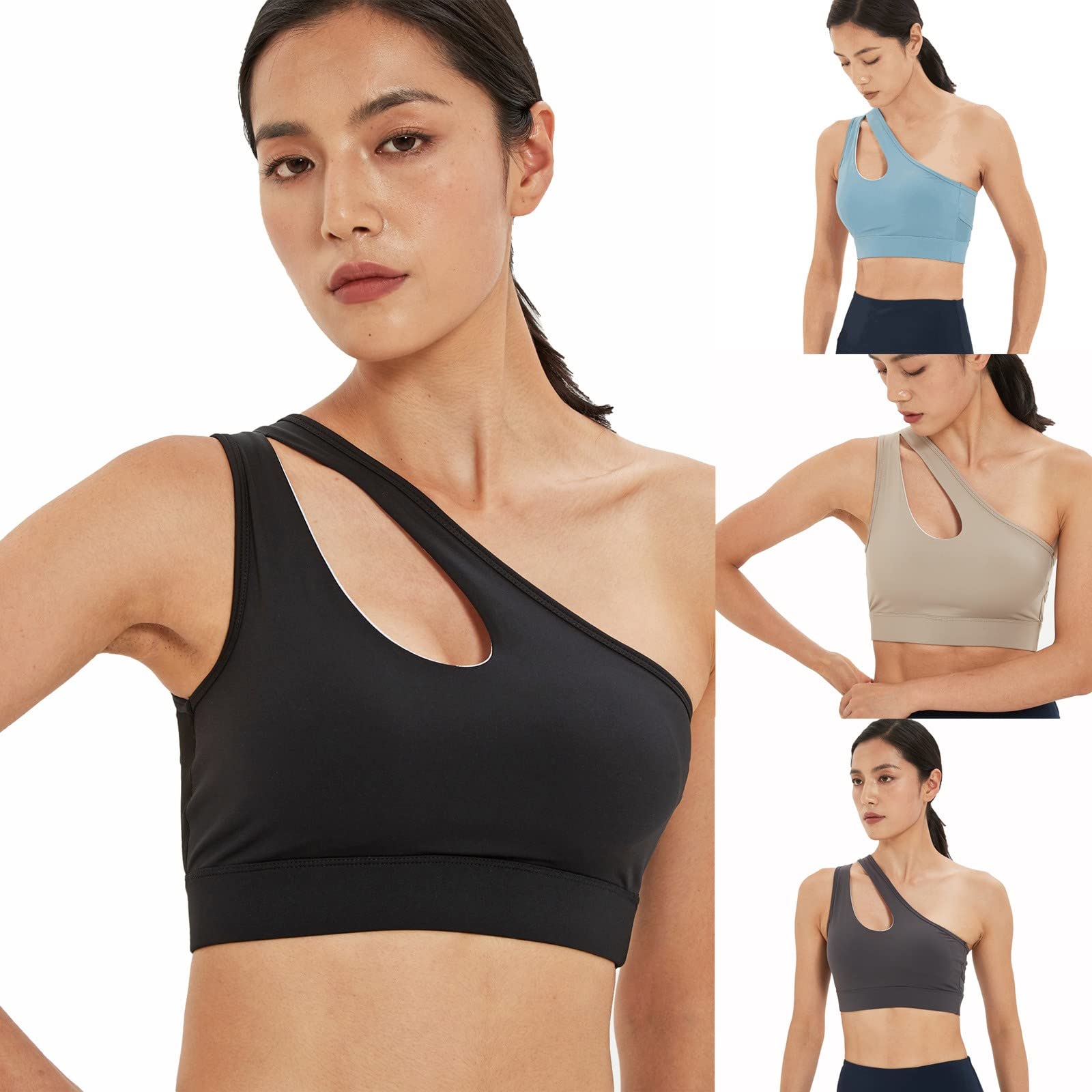 NPKGVIA Women's One Shoulder Sports Bra - Breathable Workout Top for Running, Yoga & Gym - Shockproof High Support Activewear (Black, Size S) - Perfect for Fitness, Training & Daily Wear