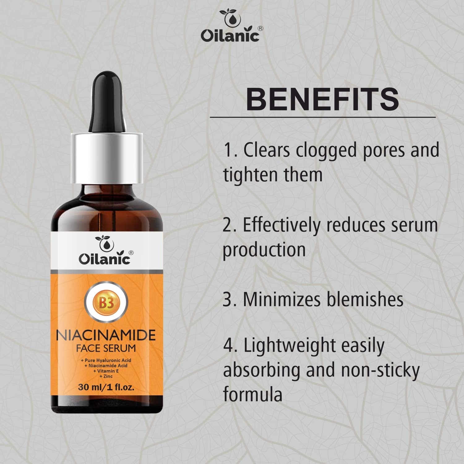 Oilanic Niacinamide 10% Face Serum with Vitamin B3 & Hyaluronic Acid - Brightening & Hydrating Treatment for Dry, Sensitive, Oily & Acne-Prone Skin - 2 Pack (30ml Each) - Perfect for Daily Skincare Routine & Blemish Control