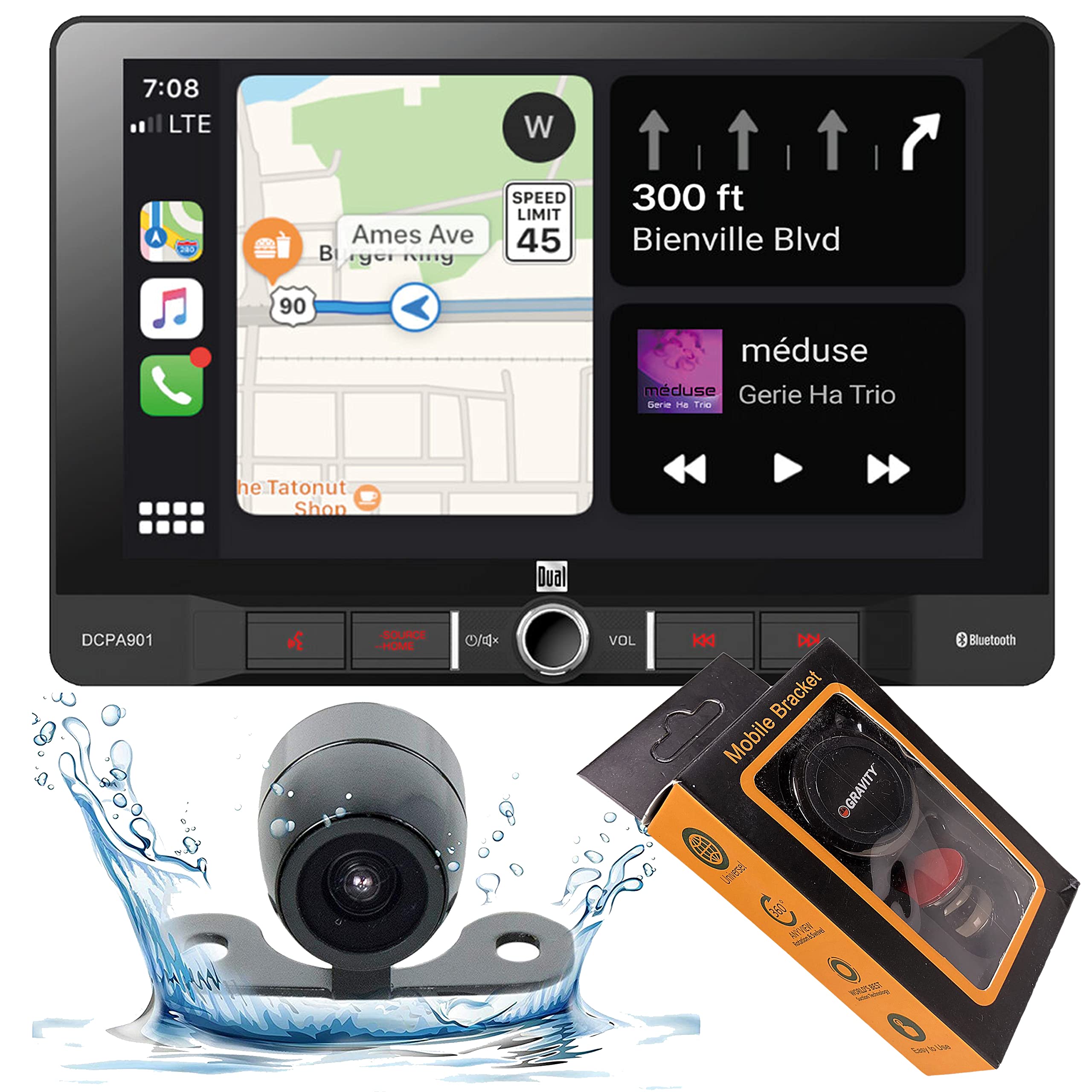 Dual Electronics DCPA901 9-Inch Single-DIN Car Stereo with Bluetooth, Android Auto, Wired Mirroring, Gravity Magnet Phone Holder & Backup Camera - Perfect for Hands-Free Calling, Music Streaming & Safe Driving in Your Vehicle