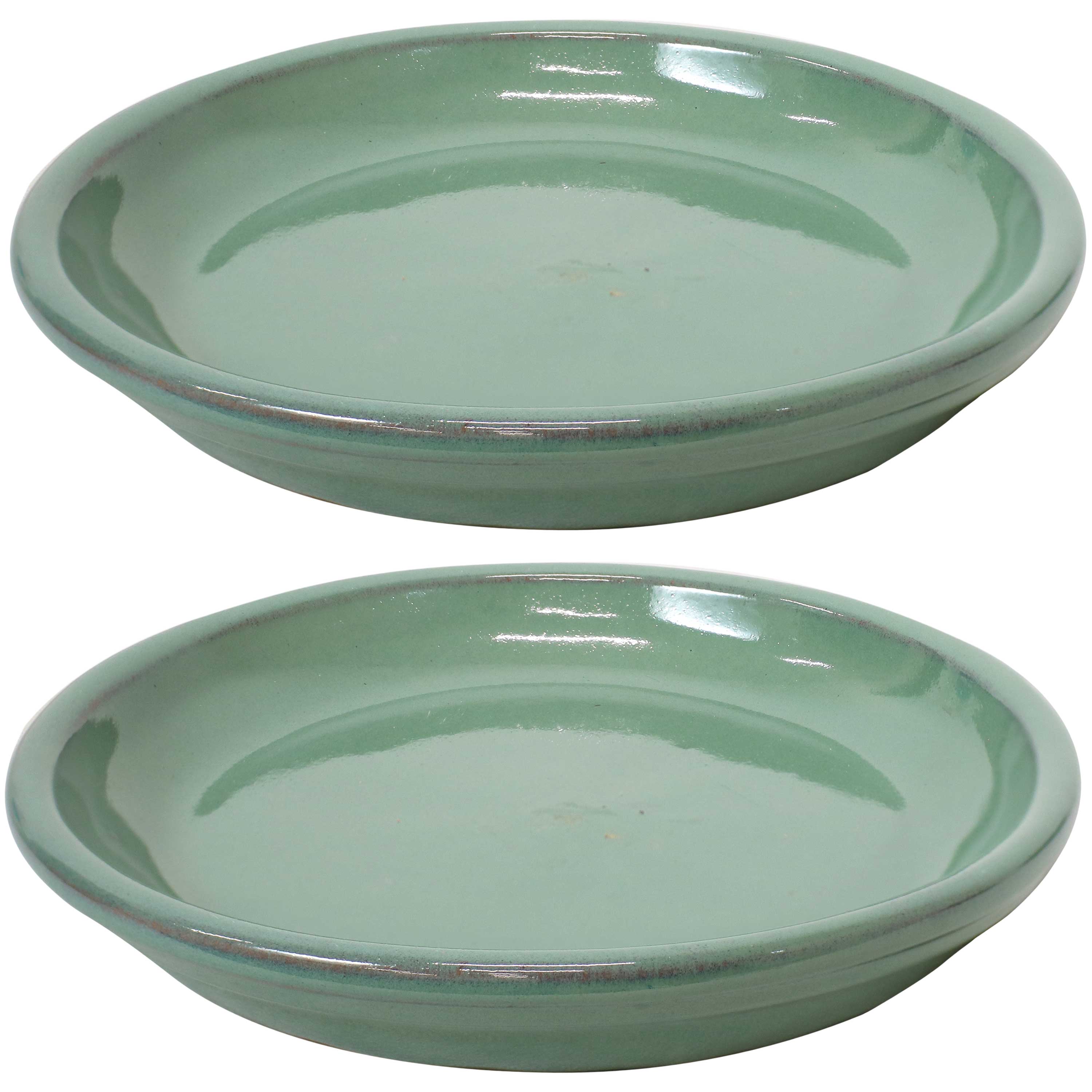 Sunnydaze Set of 2 Glazed Ceramic Planter Saucers - 6 Inch Flower Pot Trays for Indoor & Outdoor Plants - Perfect for Drainage and Protecting Surfaces