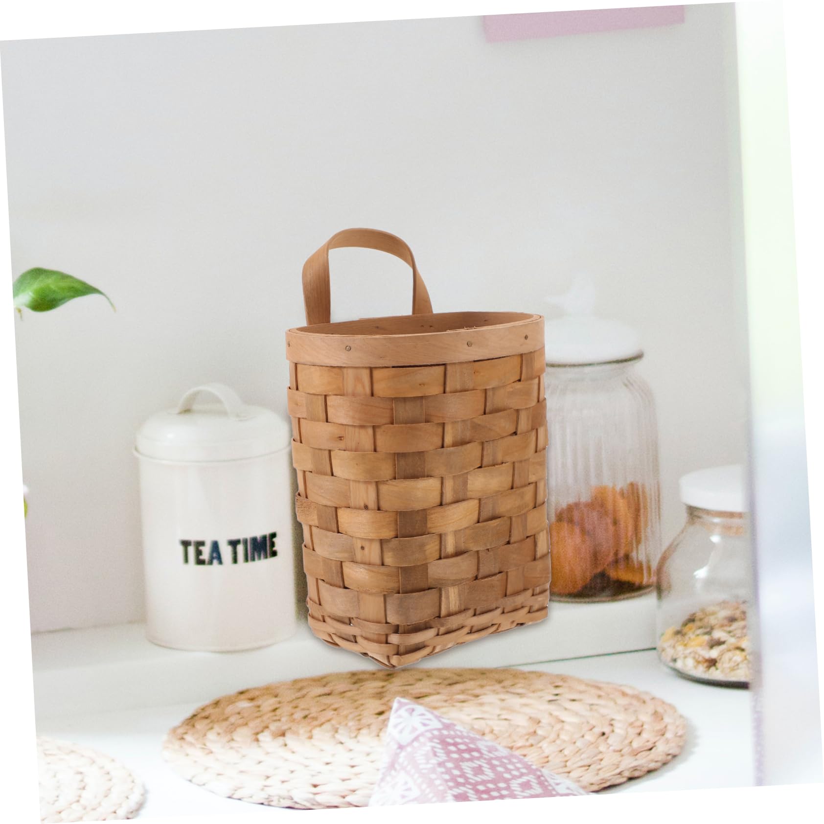 Kichvoe Onion Ginger Garlic Storage Basket - Rattan Hanging Planter for Kitchen, Balcony & Bathroom - Seagrass Wall Basket & Wooden Drying Rack - Perfect for Organizing Spices, Plants & Cosmetics