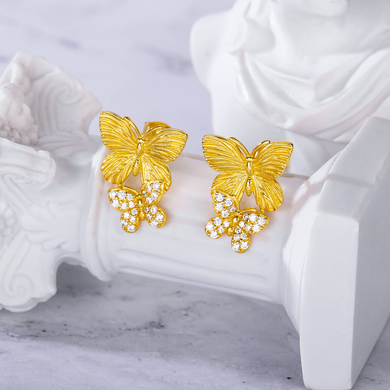 14K Gold Flower Earrings for Women - Sandblasted 925 Sterling Silver Plated Real Gold Stud Earrings | Elegant Jewelry Gift for Mom, Wife, Grandma | Perfect for Birthday, Christmas, Thanksgiving & Special Occasions | Everyday Wear, Date Nights, Weddings & Formal Events