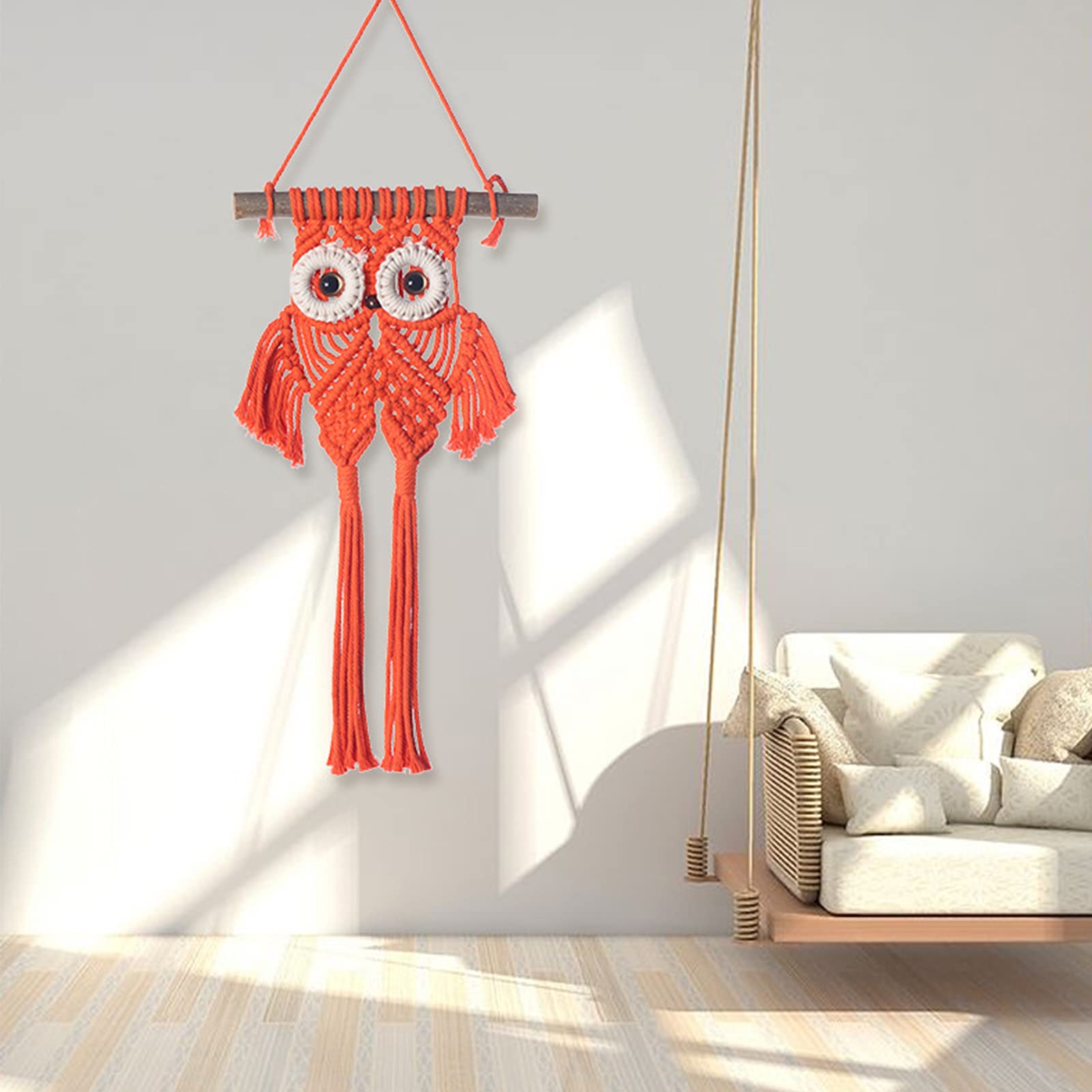 Boho Owl Macrame Wall Hanging Tapestry - Handmade Orange Owl Decor for Bedroom, Above Bed Wall Art, Nursery & Living Room Boho Decor - Perfect for Bohemian, Hippie & Eclectic Home Decor Styles