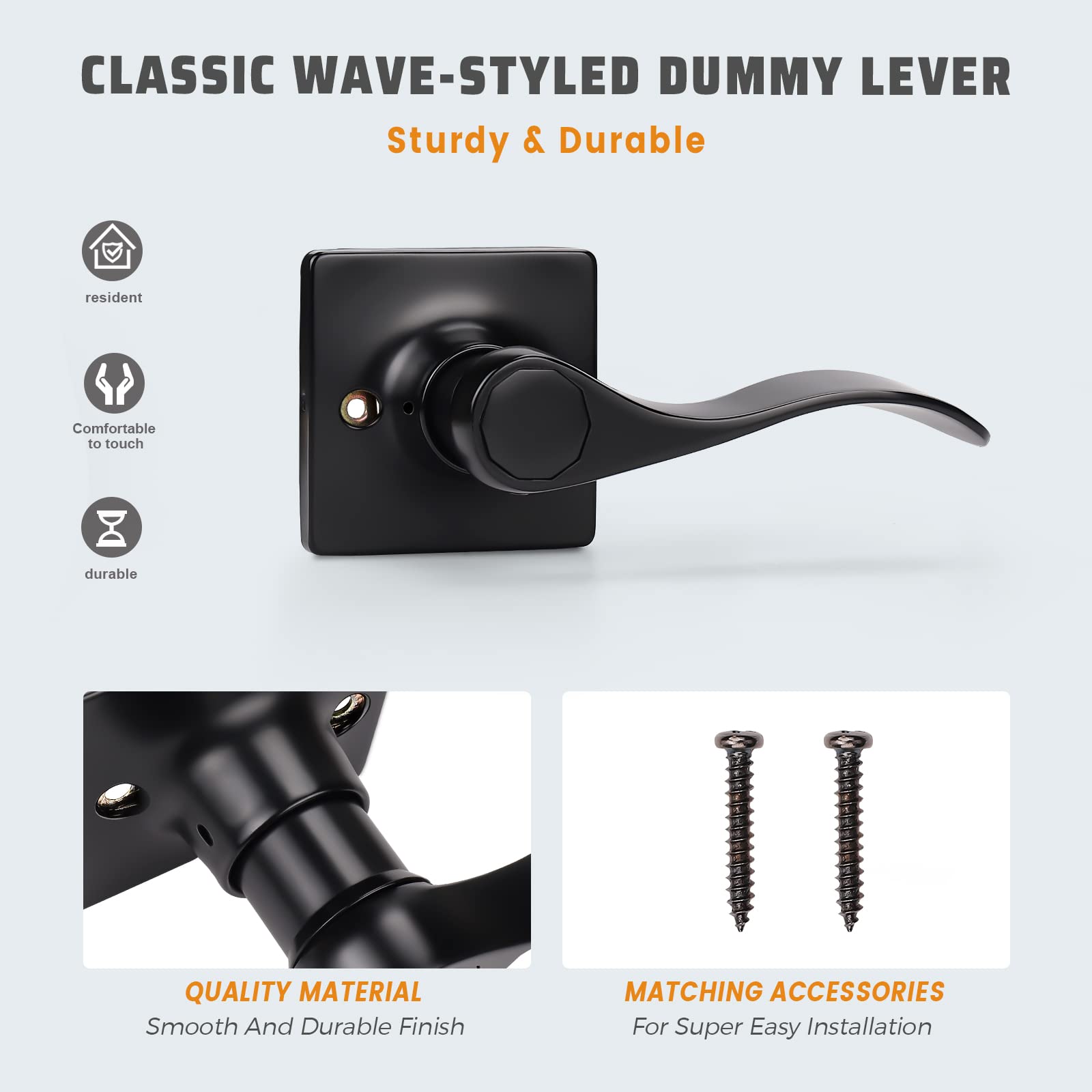 KNOBWELL Matte Black Door Handle - 1 Pack Wave Style Dummy Lever for Right Hand Interior Closet Doors | Modern Hardware for Bedroom, Bathroom & Cabinet Installation