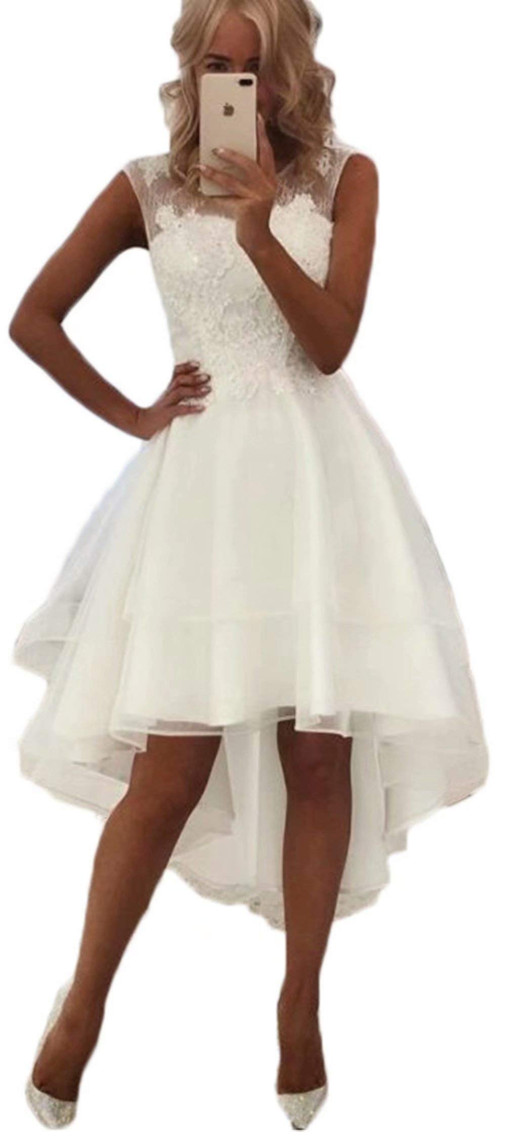 Sexy Simple Short Beach Wedding Dress - High Low Lace Bride Gowns for Beach Weddings, Outdoor Ceremonies & Summer Bridal Events