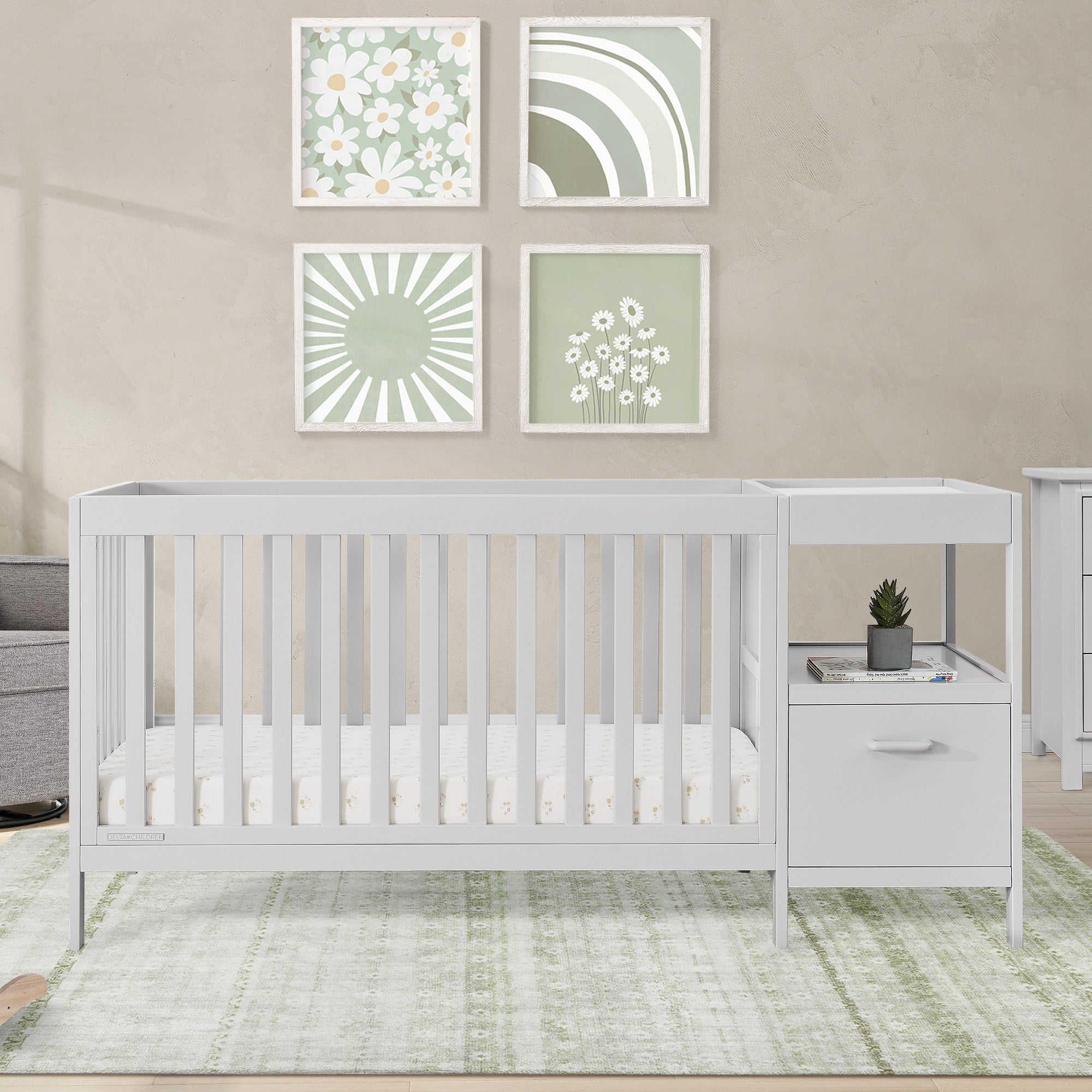Alice 5-in-1 Convertible Baby Crib with Changing Table - Nursery Furniture for Newborn to Toddler - Perfect for Small Spaces & Modern Nurseries
