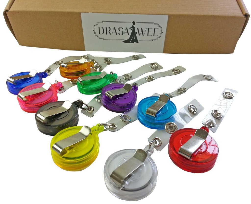 10/20/30/50/100 Pcs Retractable ID Badge Holder Reel with Key Clip - 10 Color Options for Office, School, Events & Security Personnel (Wholesale Bulk Pack)